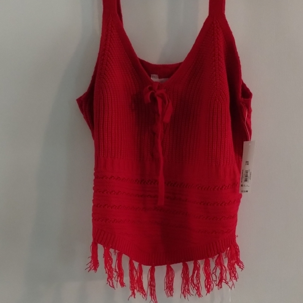 No Boundaries Red Fringe Knit Tank Top